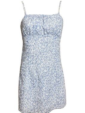 Vintage 90s Blue Floral Milkmaid Shift Dress